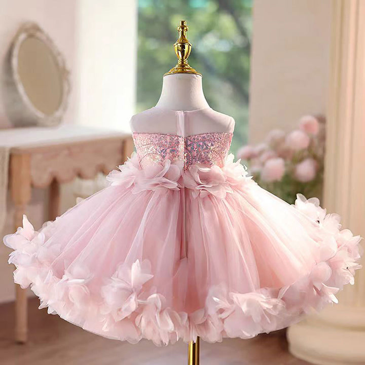 Flowers Knee Length 1 St Birthday Princess Girl Dress D094