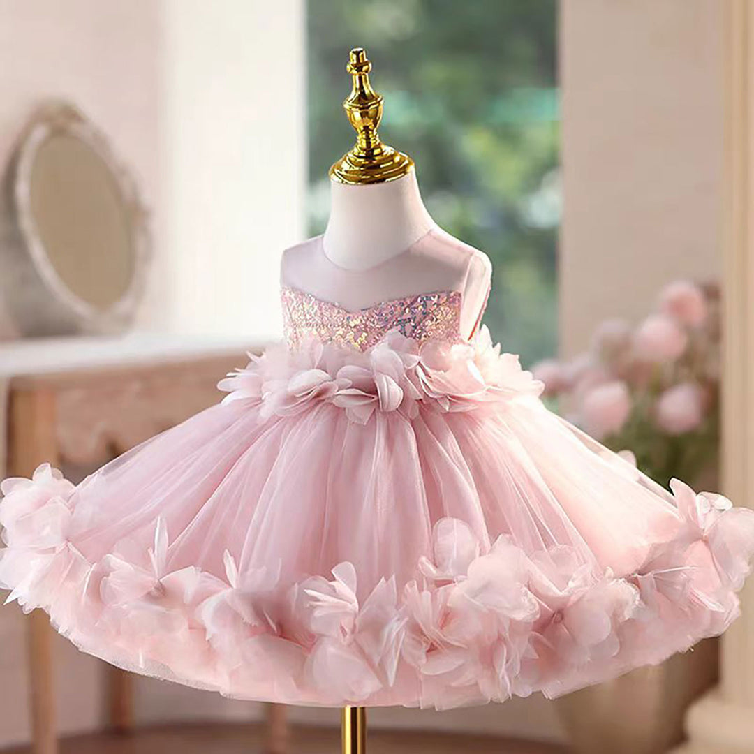 Flowers Knee Length 1 St Birthday Princess Girl Dress D094