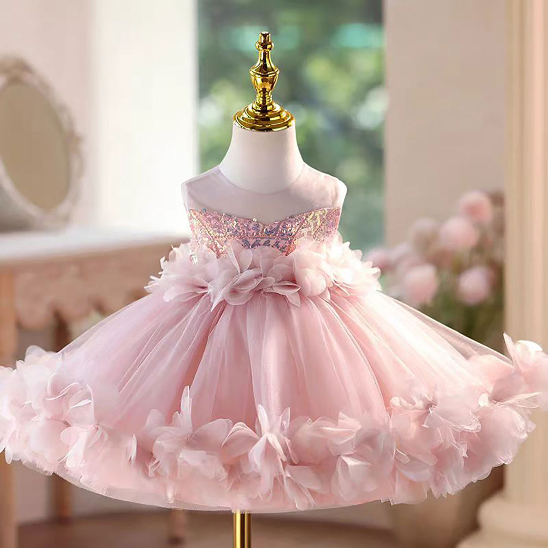 Flowers Knee Length 1 St Birthday Princess Girl Dress D094