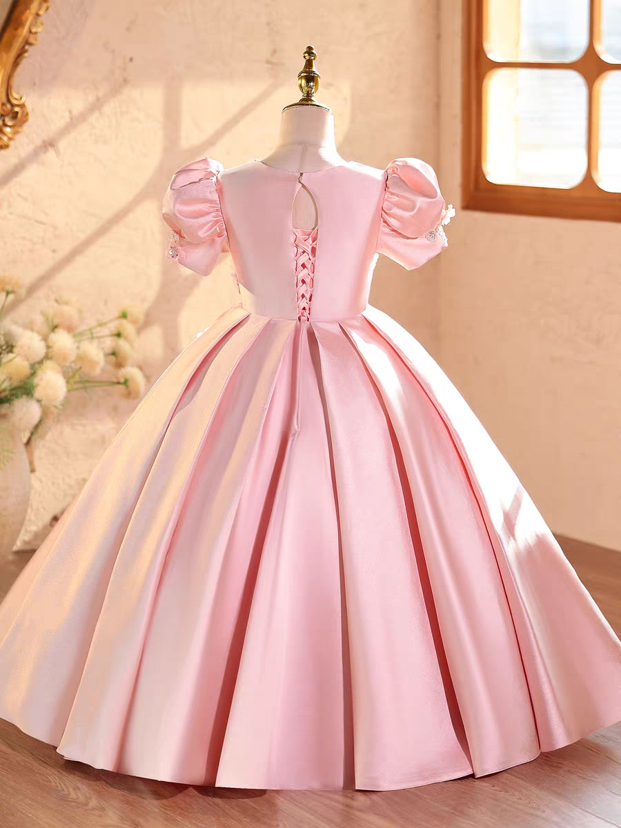 Luxury Pink Flower Girl Dress Puffy Princess Birthday Party Gown D328
