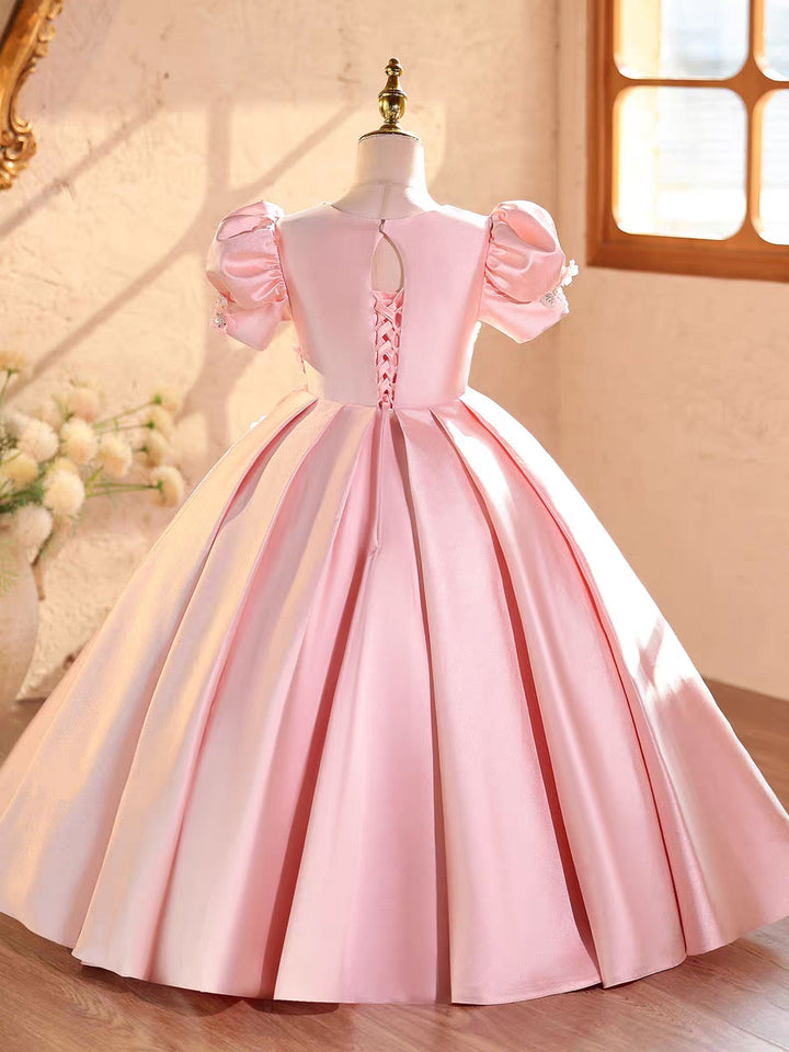 Luxury Pink Flower Girl Dress Puffy Princess Birthday Party Gown D328
