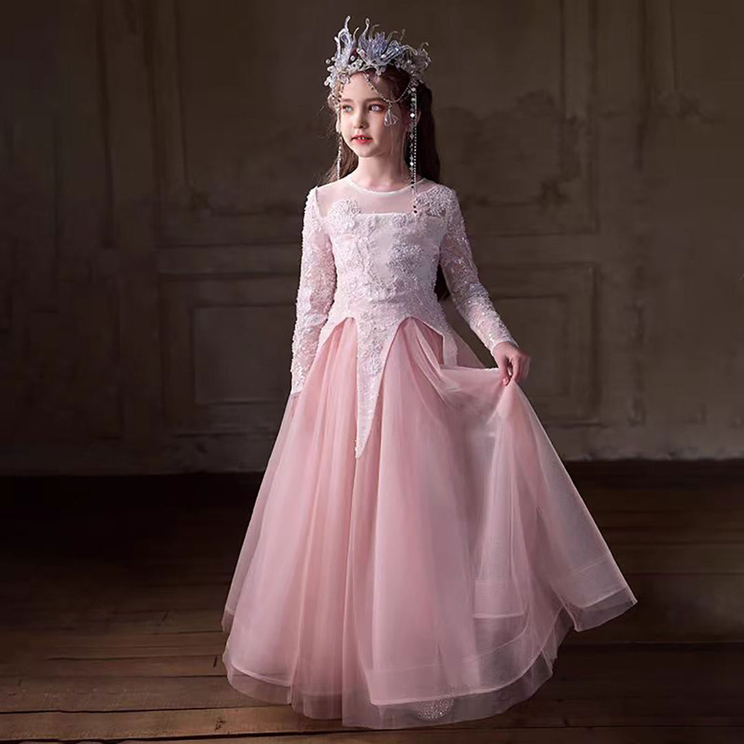 blush pink girl dress Blush Pink Flower Girl Dresses,Ball Gown Flower Girl Dress,Sequined Flower Girl Dress,FD00028, Child6 / Gold