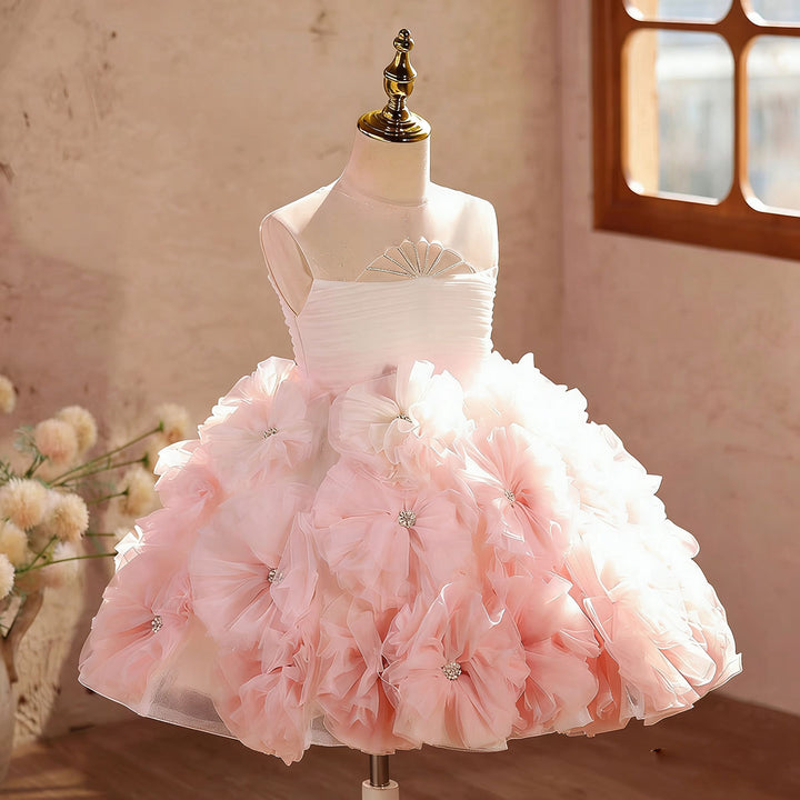 Luxury Pink Floral Princess Dress 3D Flower Birthday Party Gown J882