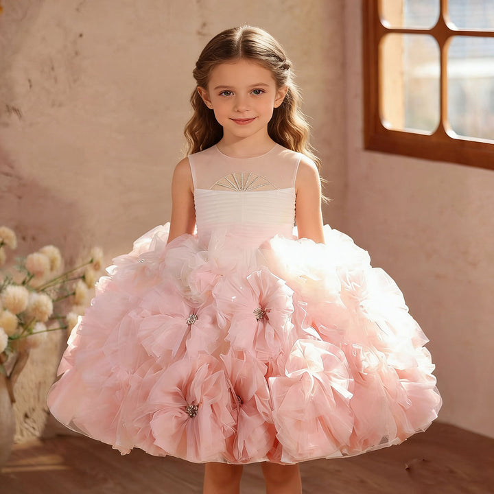 Luxury Pink Floral Princess Dress 3D Flower Birthday Party Gown J882