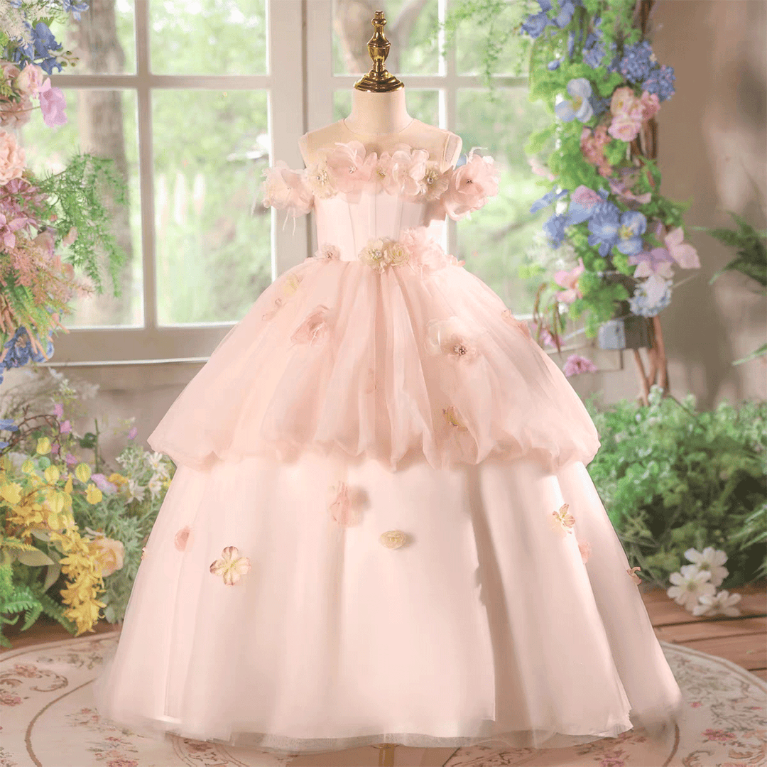 Pink Flower Girl Dress with Tiered Tulle Layers for Wedding Birthday J DreamyVow Pink Flower Girl Dress with Tiered Tulle Layers for Wedding Birthday J DreamyVow