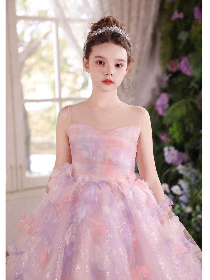 Luxury Pink Flower Girl Dress Puffy Princess Ball Gown for Wedding Birthday Party J033