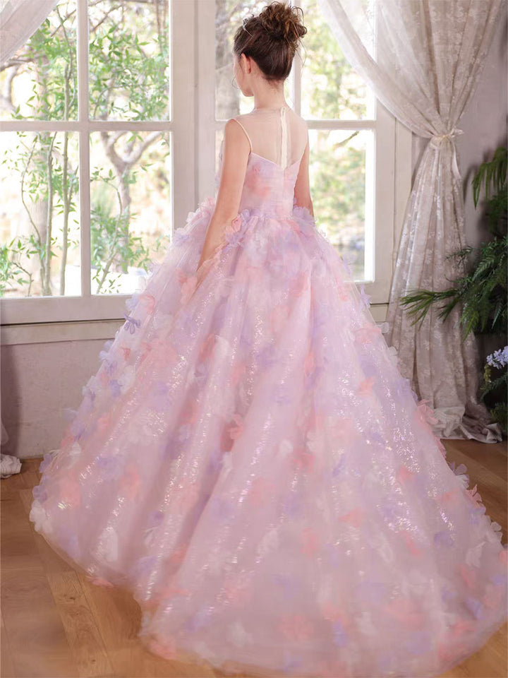 Luxury Pink Flower Girl Dress Puffy Princess Ball Gown for Wedding Birthday Party J033