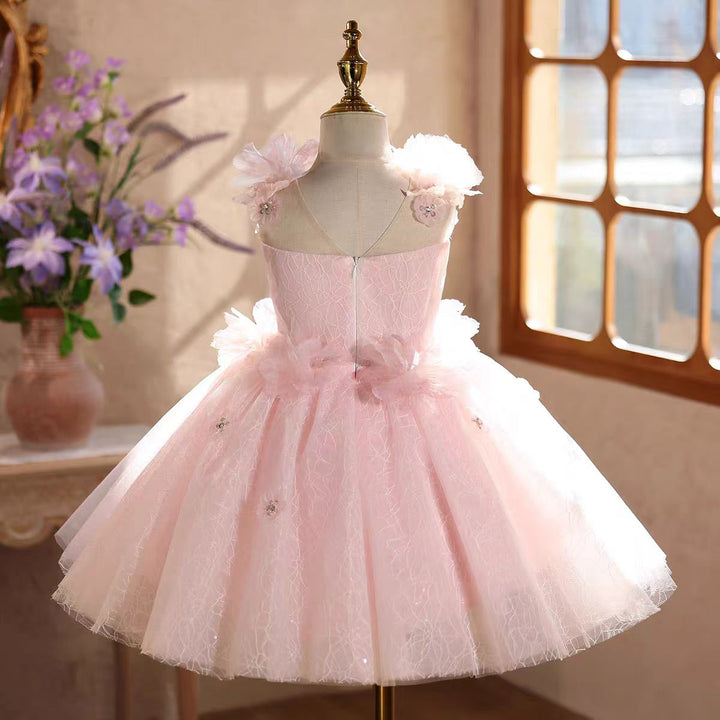 Luxury Pink 3D Floral Birthday Party Flower Girl Dress D238