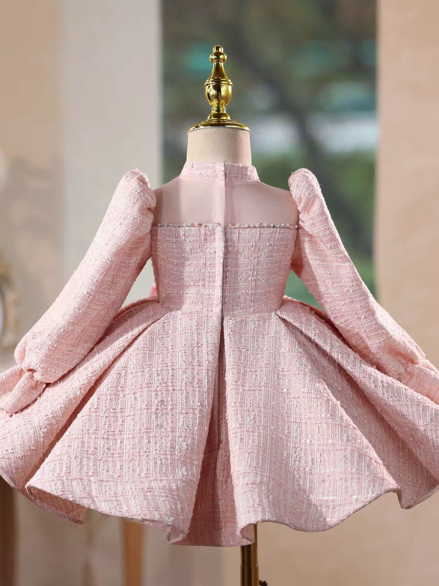 Elegant Pink Long Sleeve Princess Girl Dress for Birthday Party D205