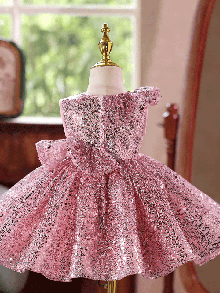 Luxury Pink Sequin Flower Girl Dress Puffy Princess Party Dress D246