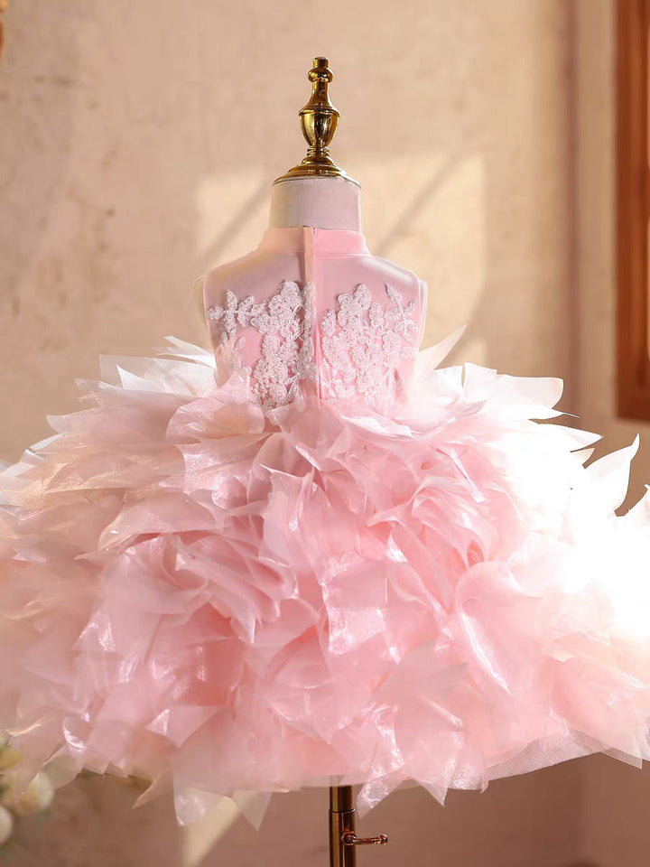 Luxury Pink Layered Ruffle Flower Girl Dress Kids Birthday Party D250