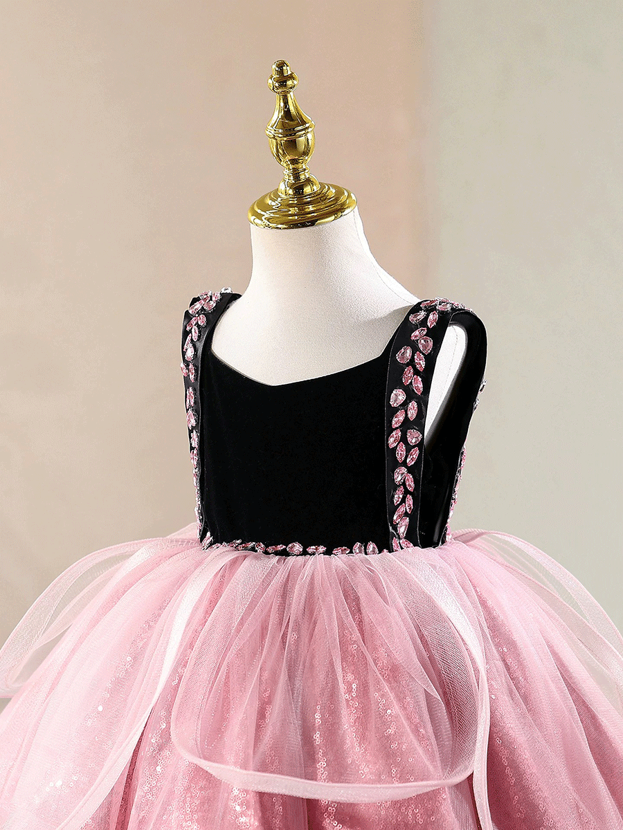 strapless open back dress Luxury Pink Tulle Flower Girl Dress with Black Velvet Bodice Birthday –  DreamyVow