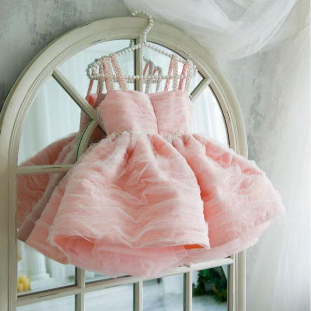 Cute Pink Puffy Tulle Flower Girl Dress Princess Short Dress for Birthday Wedding Party M037