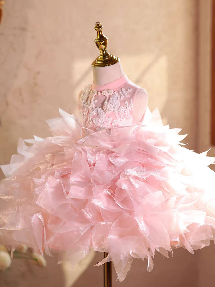 Luxury Pink Layered Ruffle Flower Girl Dress Kids Birthday Party D250