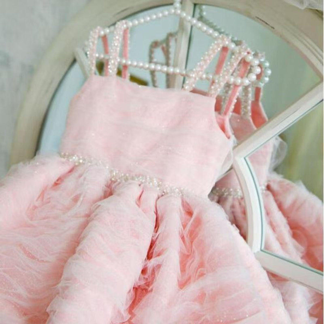Cute Pink Puffy Tulle Flower Girl Dress Princess Short Dress for Birthday Wedding Party M037