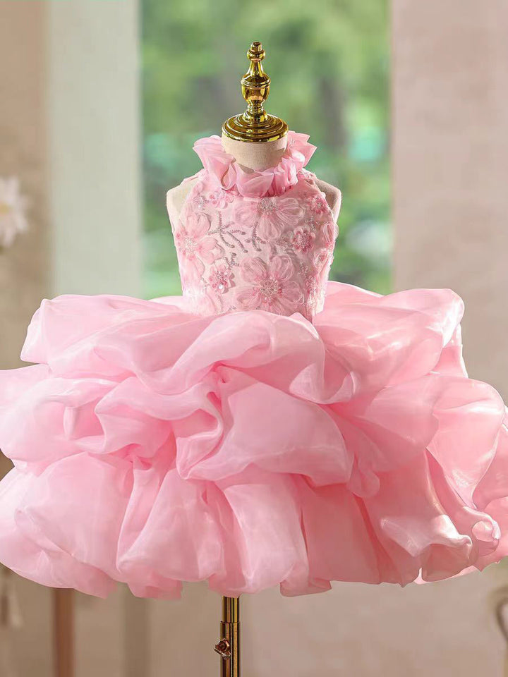Elegant Pink Floral Princess Girl Dress for Birthday and Pageant J595