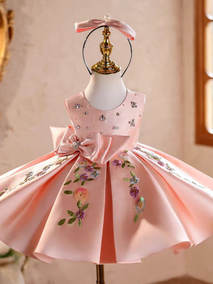 Luxury Pink Satin Princess Birthday Pageant Runway Flower Girl Dress J843