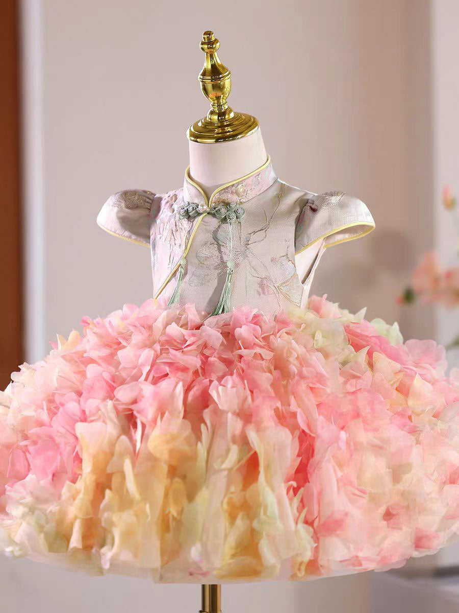 Elegant Pink Chinese Style Girl Dress for Birthday Party J442