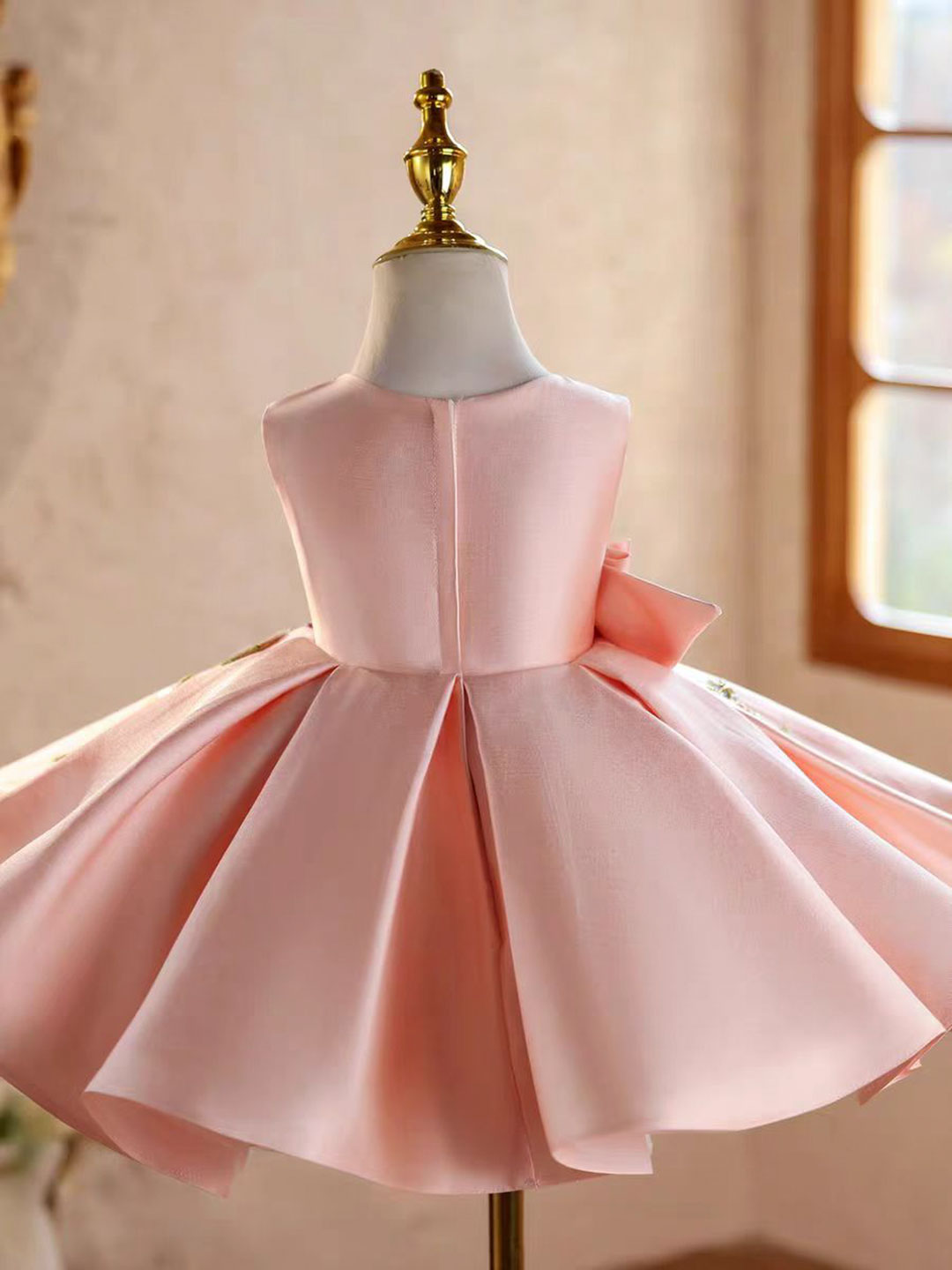 Luxury Pink Satin Princess Birthday Pageant Runway Flower Girl Dress J843