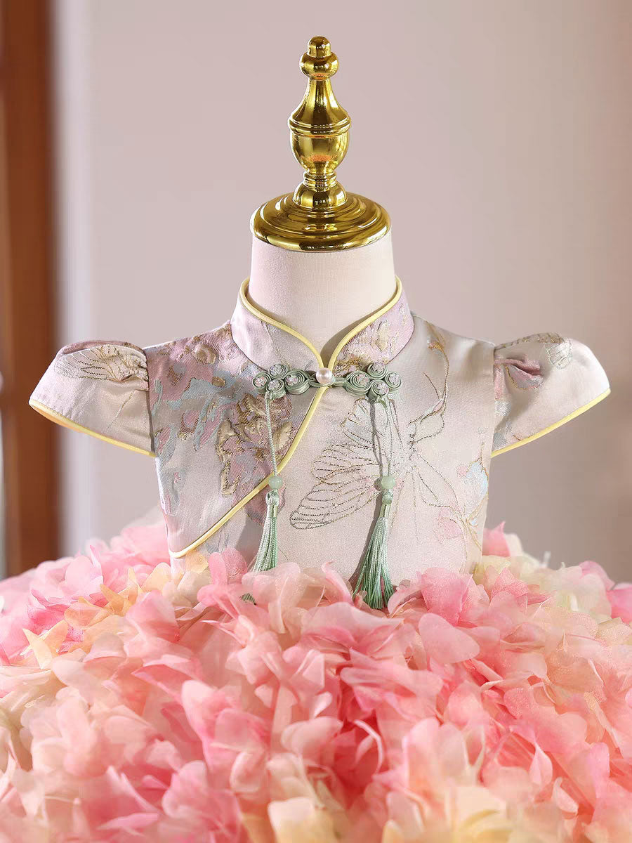 Elegant Pink Chinese Style Girl Dress for Birthday Party J442