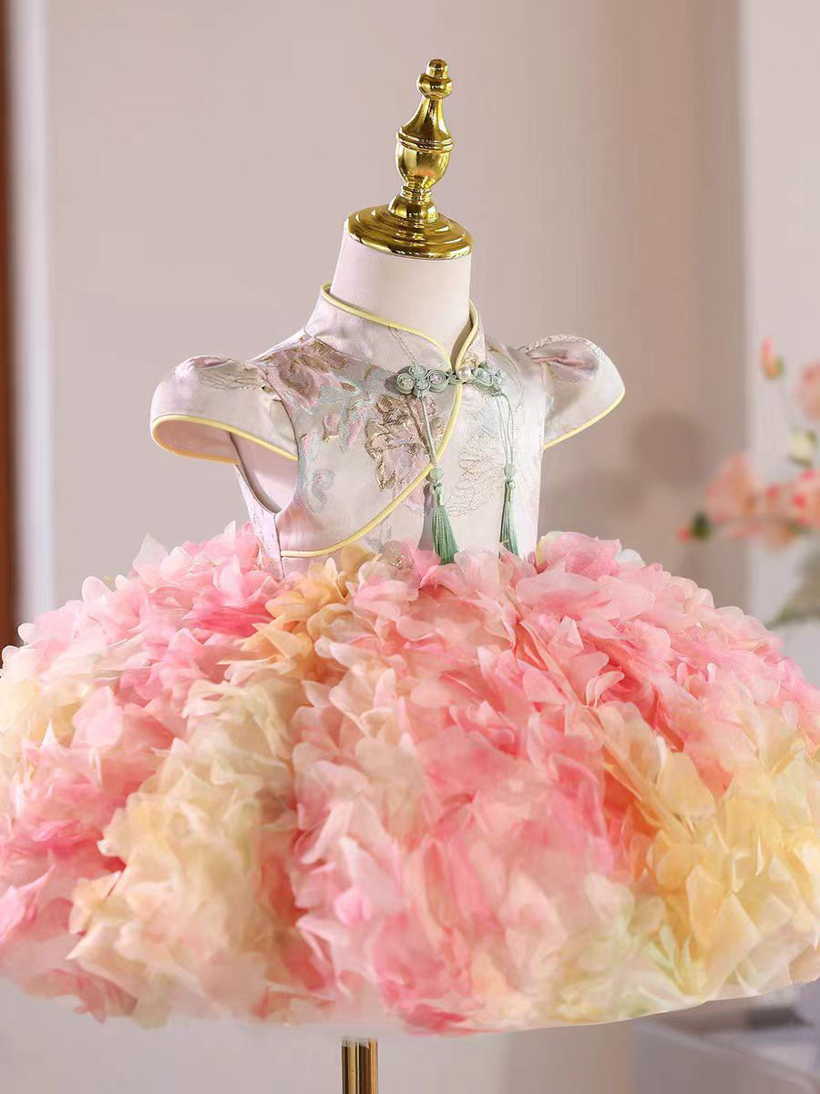 Elegant Pink Chinese Style Girl Dress for Birthday Party J442