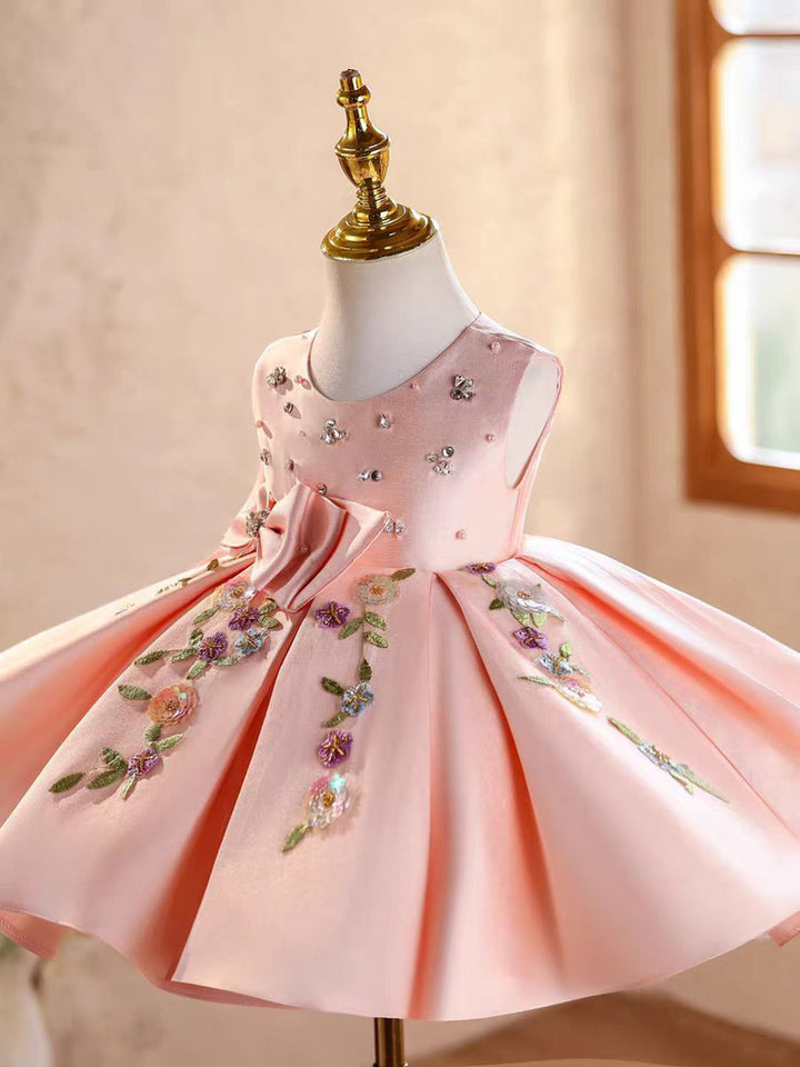 Luxury Pink Satin Princess Birthday Pageant Runway Flower Girl Dress J843