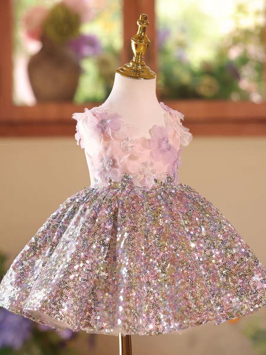 Pink Tulle Flower Girl Dress for Birthday and Special Occasions D154