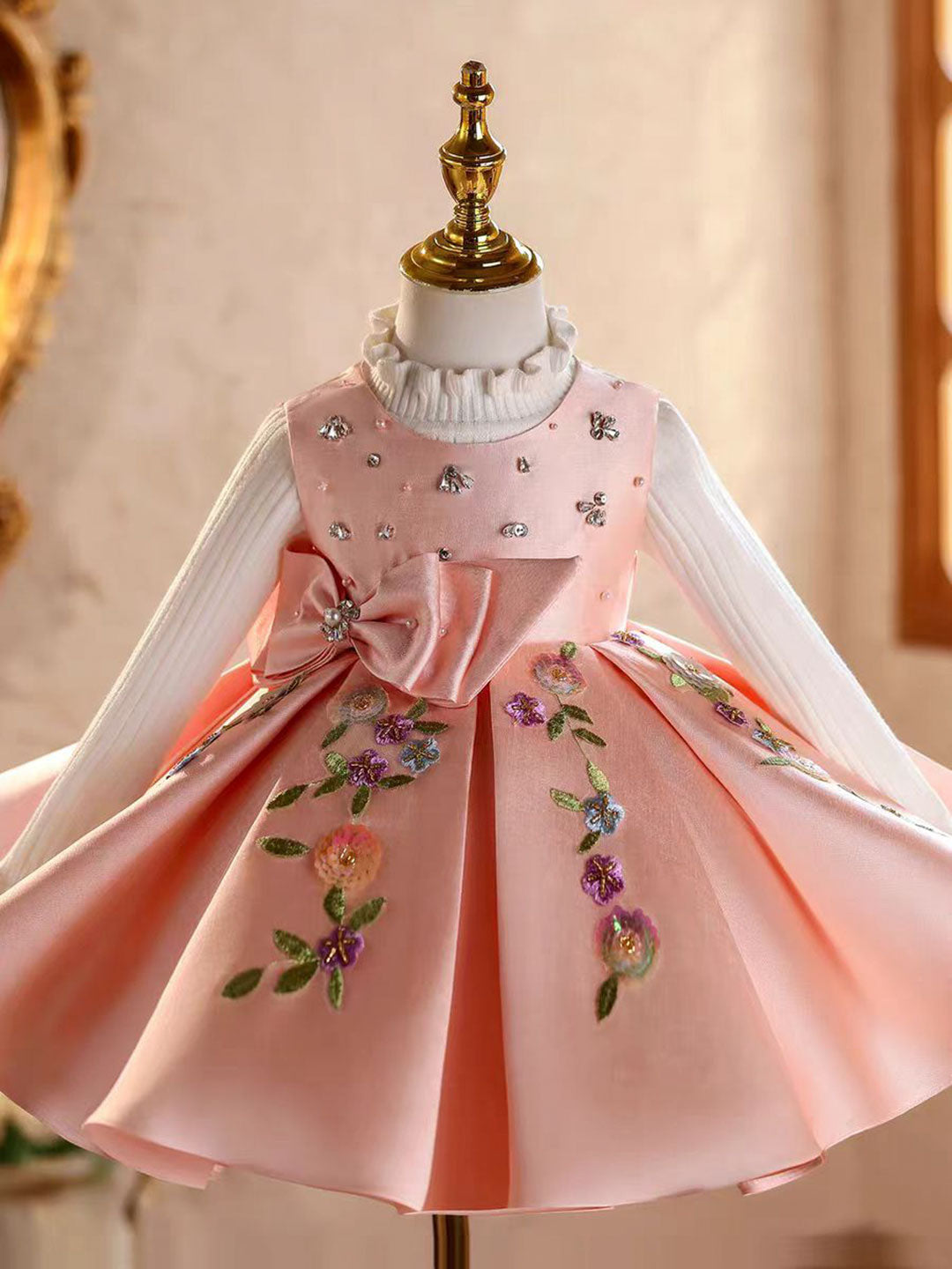 Luxury Pink Satin Princess Birthday Pageant Runway Flower Girl Dress J843