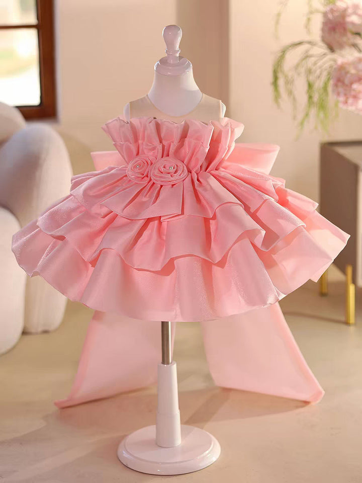 Elegant Black Ball Gown Flower Girl Dress with Ruffle Layers D128