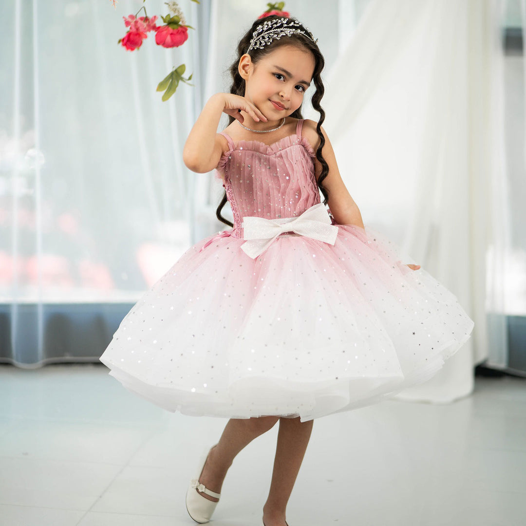 white toddler dress Twinkle Pink Flower Girl Dress with White Bow for Toddler Party D133 – DreamyVow