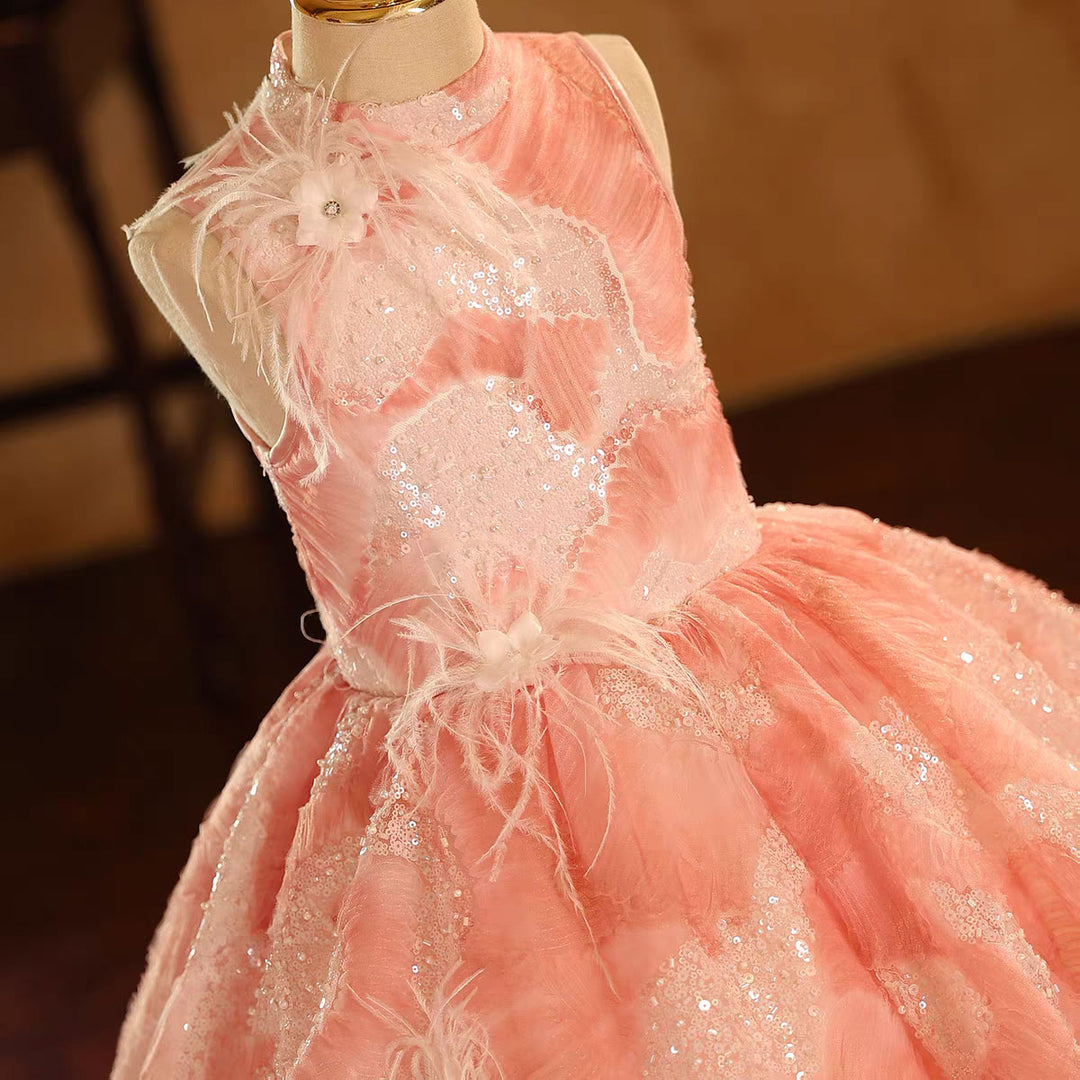 Feathered Princess Girl Gown for Kids Birthday Party D191