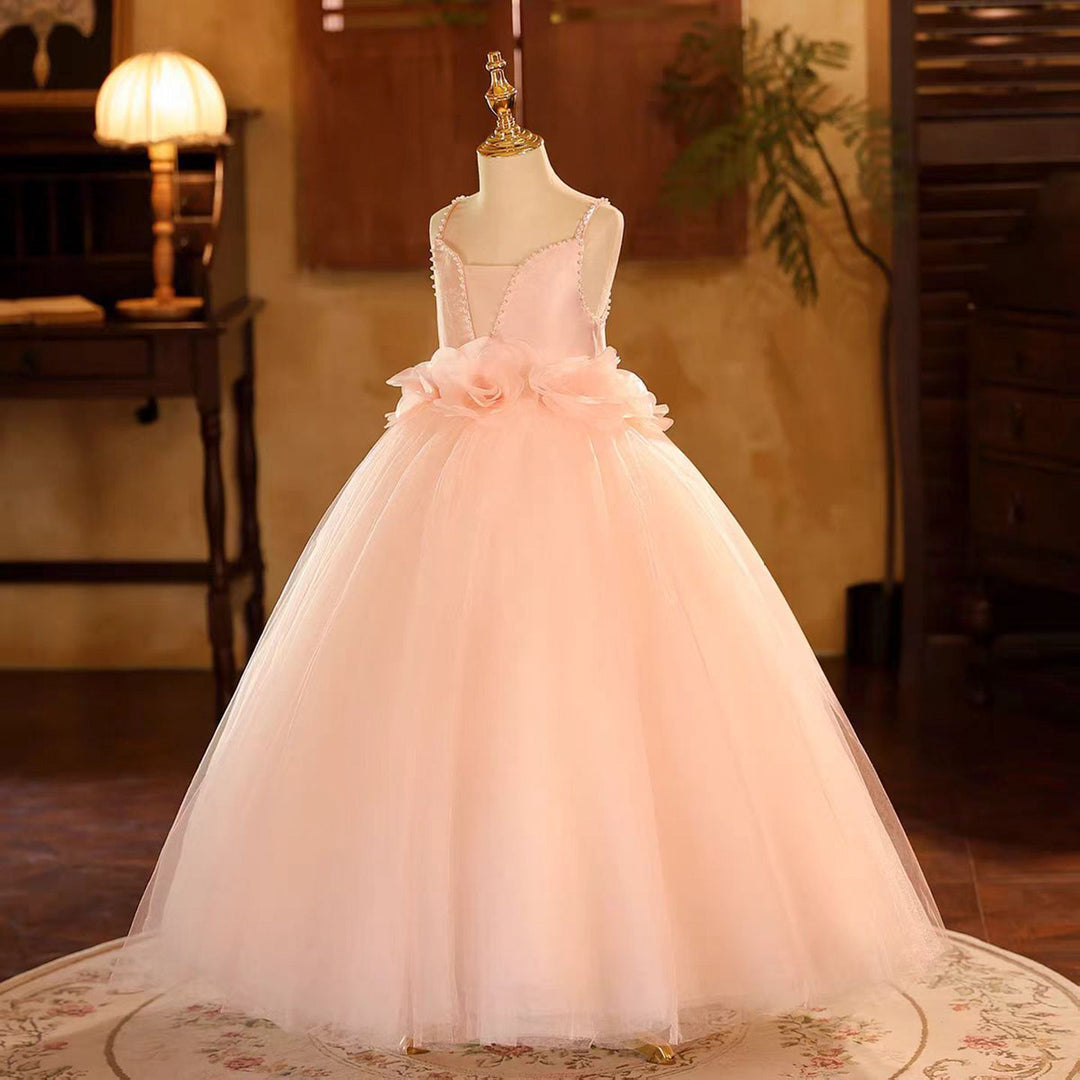 Pink Square Neck Flower Girl Gown for Birthday and Pageant D190 DreamyVow Pink Square Neck Flower Girl Gown for Birthday and Pageant D190 DreamyVow