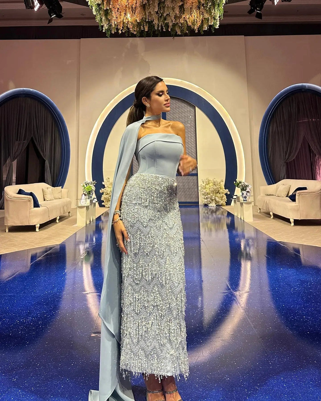 Pink Tassel Evening Dress Strapless Women Wedding Party Gowns SS143