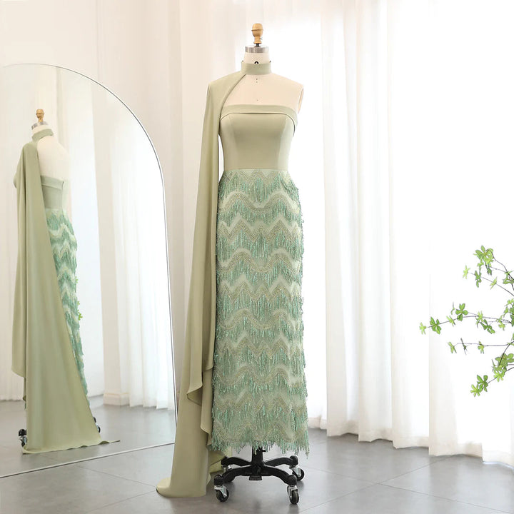 Pink Tassel Evening Dress Strapless Women Wedding Party Gowns SS143