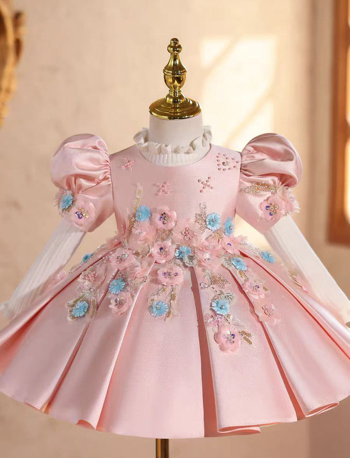 Elegant Pink Beaded Flower Girl Dress Princess Birthday J842
