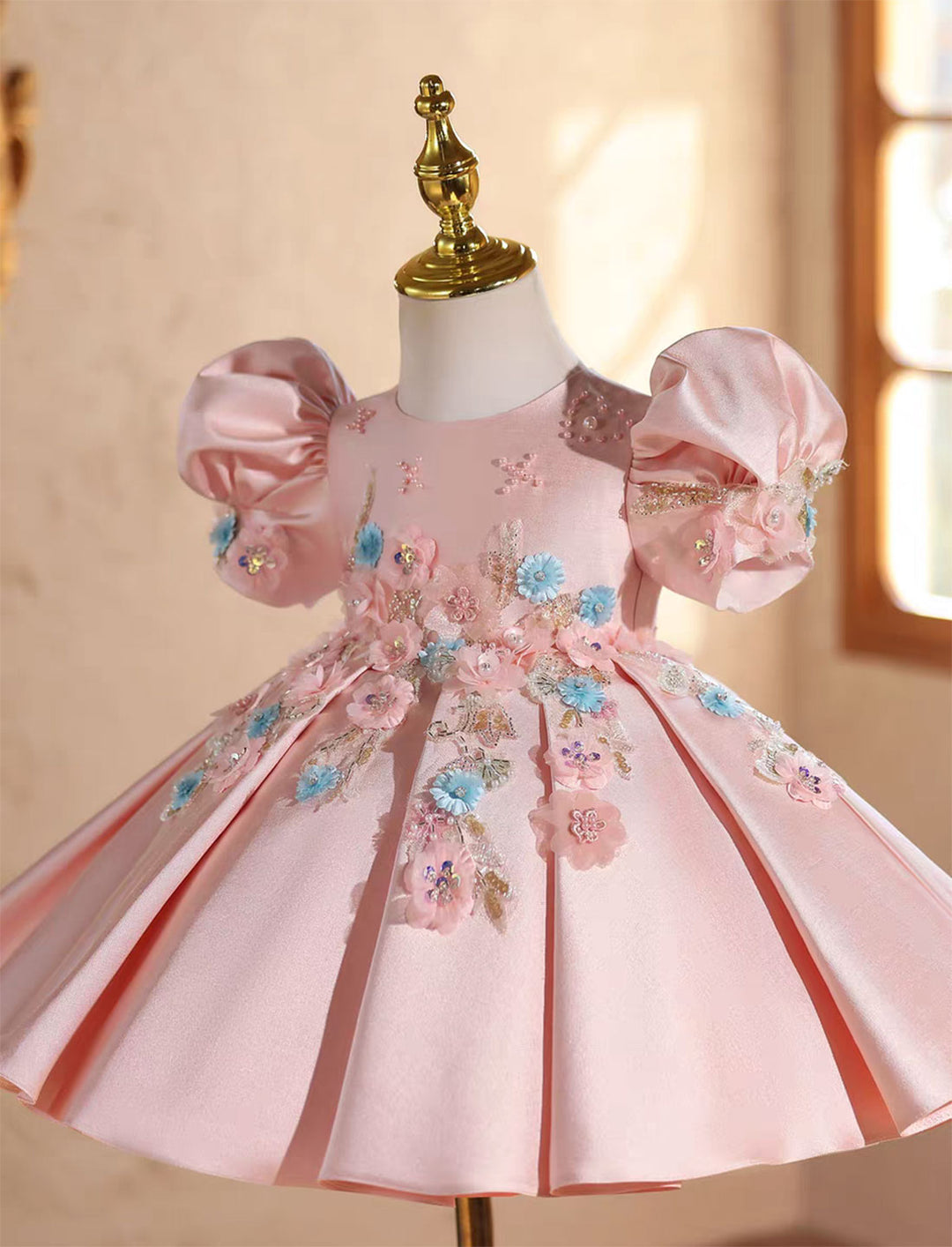 Elegant Pink Beaded Flower Girl Dress Princess Birthday J842