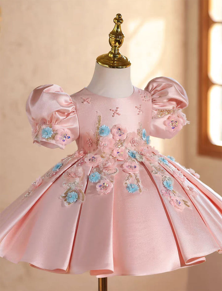 Elegant Pink Beaded Flower Girl Dress Princess Birthday J842