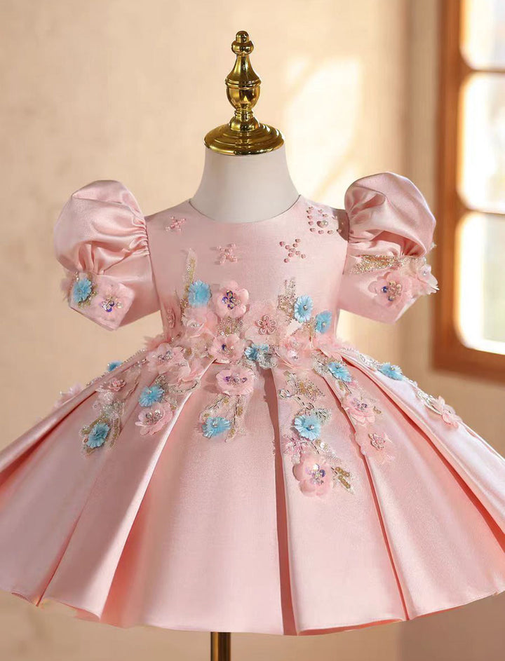 Elegant Pink Beaded Flower Girl Dress Princess Birthday J842