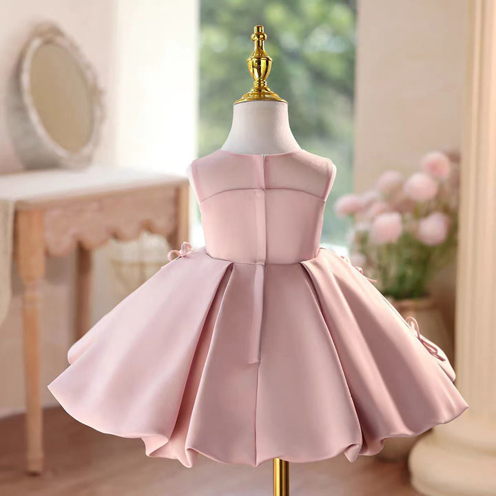 Satin Knee Length 1 St Birthday Princess Girl Dress D097