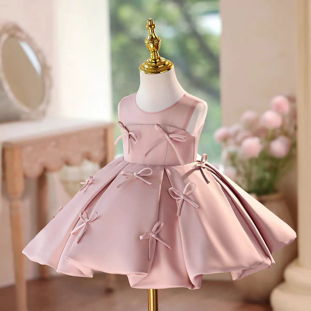 Satin Knee Length 1 St Birthday Princess Girl Dress D097