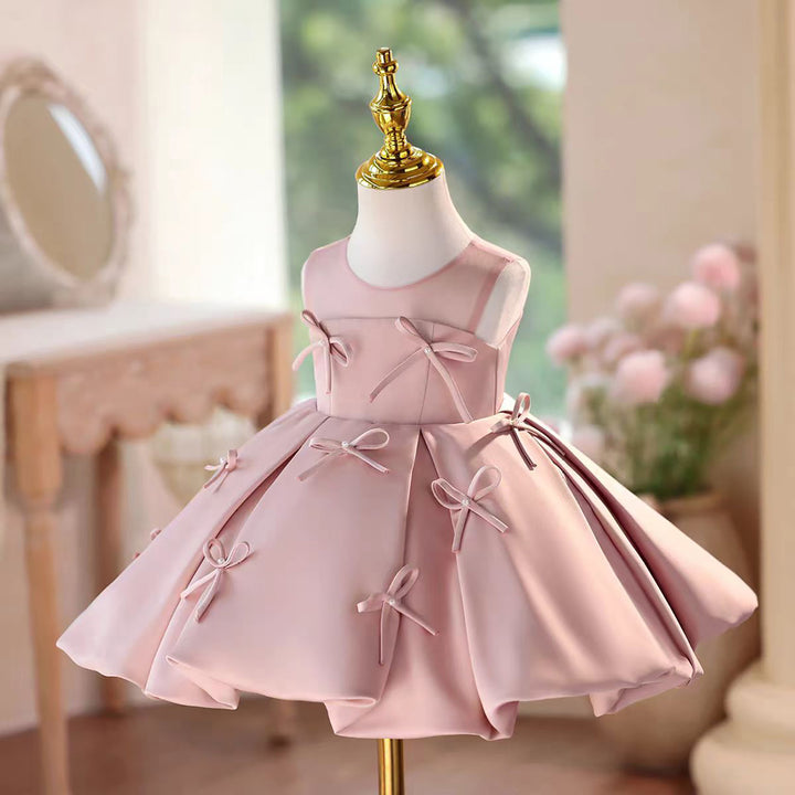 Satin Knee Length 1 St Birthday Princess Girl Dress D097