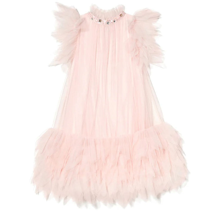 Elegant Pink Rhinestone Collar Flower Girl Dress D091