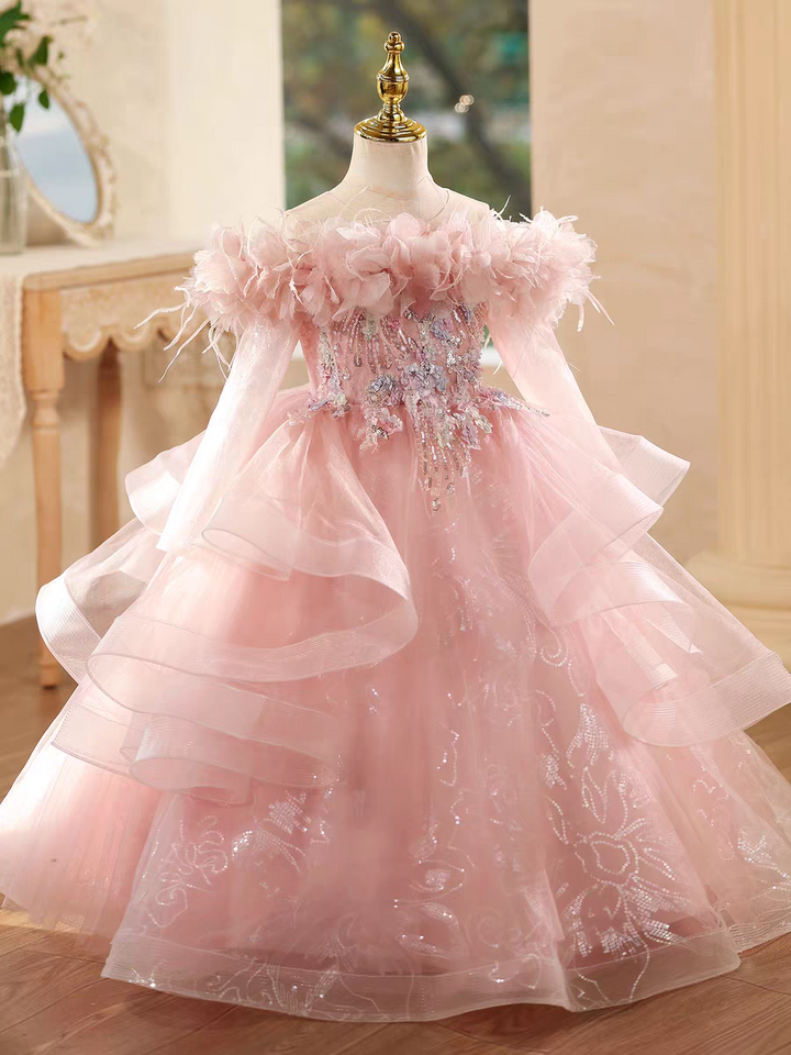 Lovely Pink Flower Girl Dress Pageant Birthday Party D201