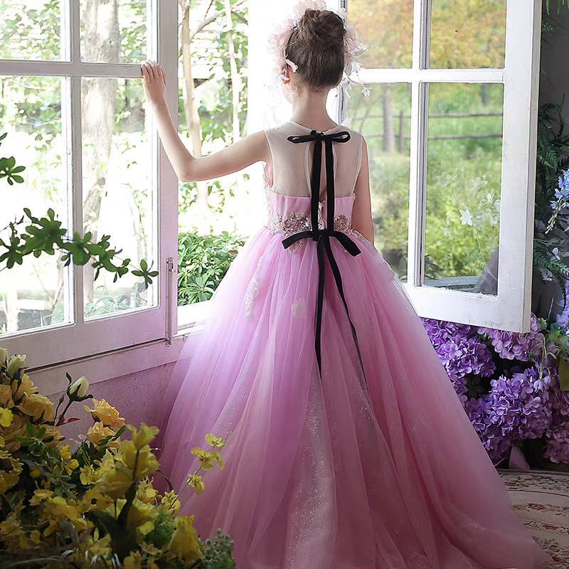 Elegant Beaded Flower Girl Dress for Weddings Birthdays Pageants J147