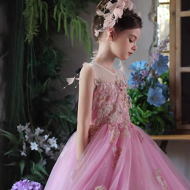 Elegant Beaded Flower Girl Dress for Weddings Birthdays Pageants J147