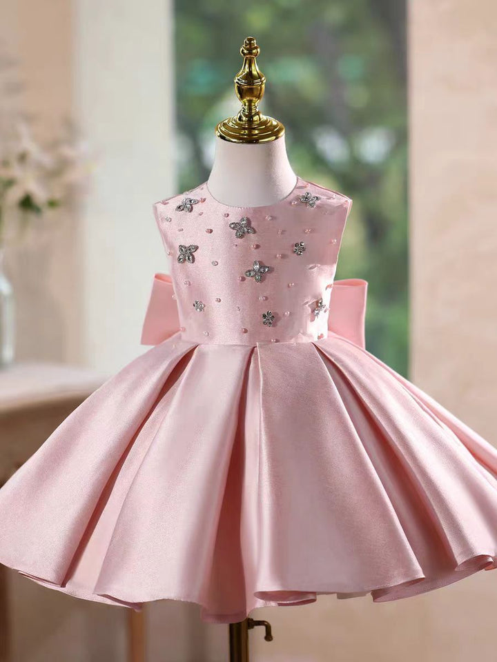 Sweet Pink Birthday Party Dress with Embroidery Flower Girl Dress D140