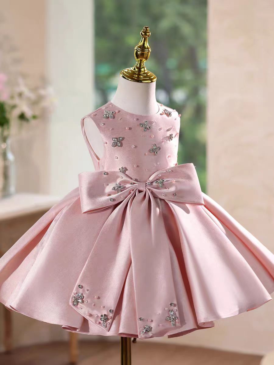 Sweet Pink Birthday Party Dress with Embroidery Flower Girl Dress D140