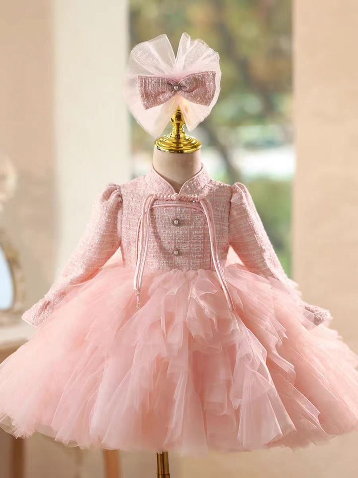 Lovely Pink Long Sleeve Princess Birthday Flower Girl Dress D209