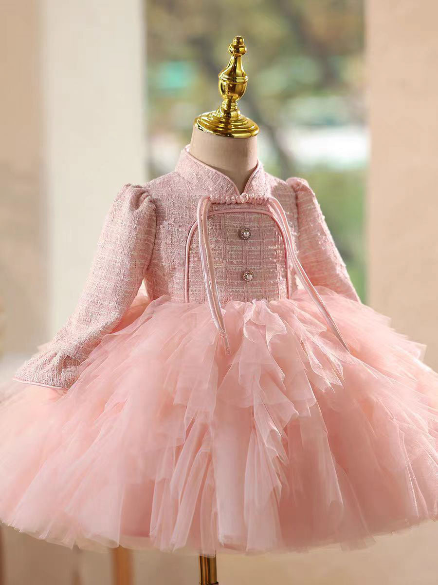 Lovely Pink Long Sleeve Princess Birthday Flower Girl Dress D209