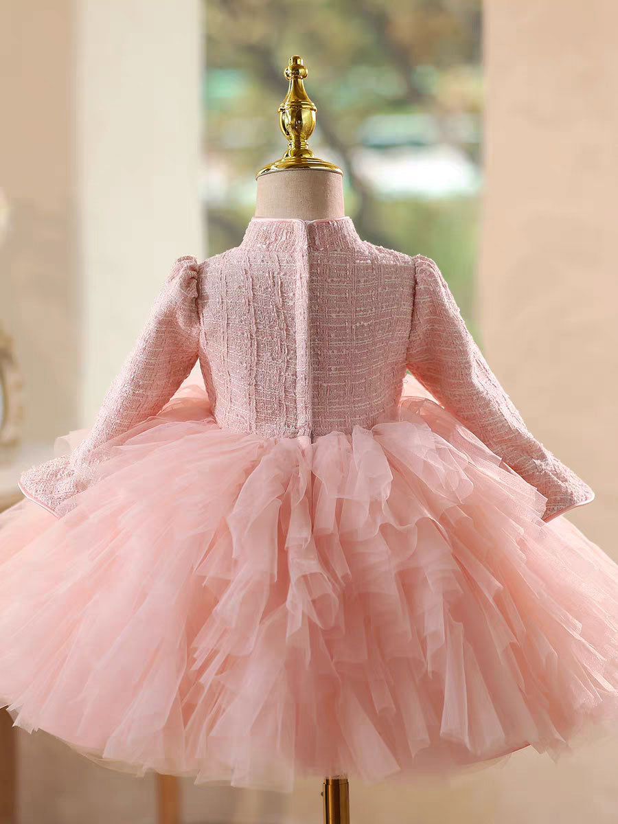 Lovely Pink Long Sleeve Princess Birthday Flower Girl Dress D209